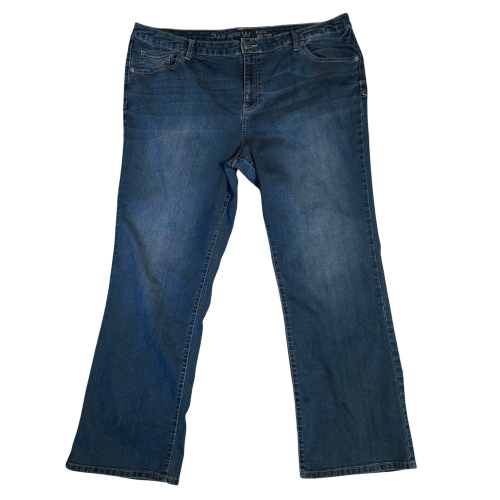 Pure Energy Women's 24W Boot Cut Mid Rise Jeans Dark Wash Stretch Denim Blue